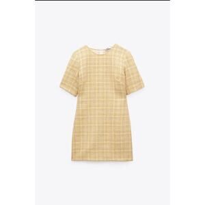 Zara Textured Tweed Weave Yellow Mini Dress Size M